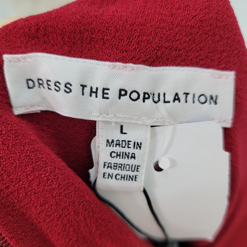 $168 DRESS The POPULATION RED V-Neck Plunge Lyla Stretch Crepe Midi Dress L - Picture 7 of 8